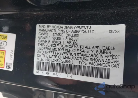 2024 Honda Civic Sport from USA, damaged, VIN 19XFL2H83RE004913